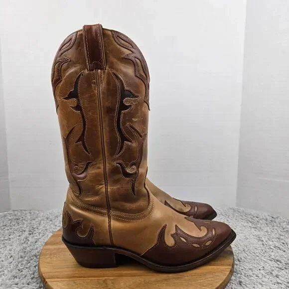 Boulet Womens 9.5C/B Brown Two Tone Inlay Casual Lifestyle Western Cowgirl Boots - Picture 7 of 16